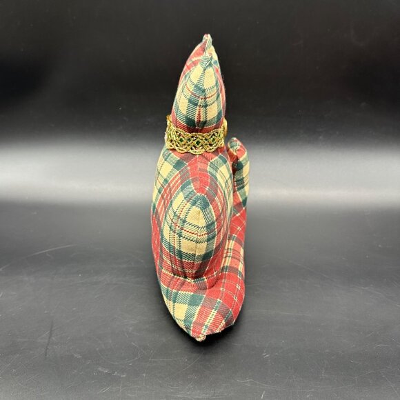 Vintage Cat Shaped Throw Pillow Red Green Plaid Stuffed Animal Kitty Kitten - Picture 5 of 10